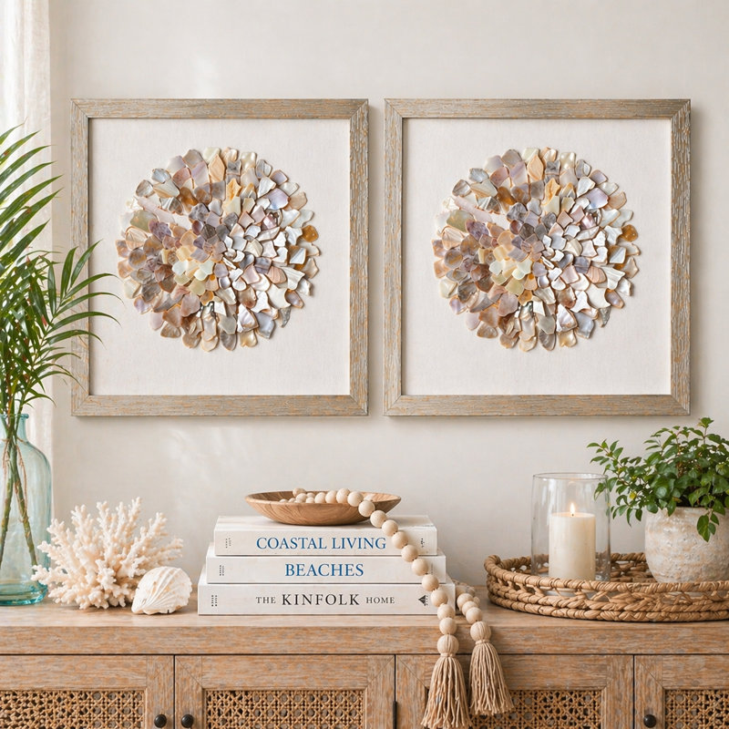 Rosecliff Heights Coryell Neutral Seashell Mosaic Wall Art Set